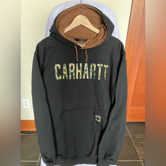 Men’s Black Carhartt Hoodie with camo lettering. Size M - Picture 3 of 4